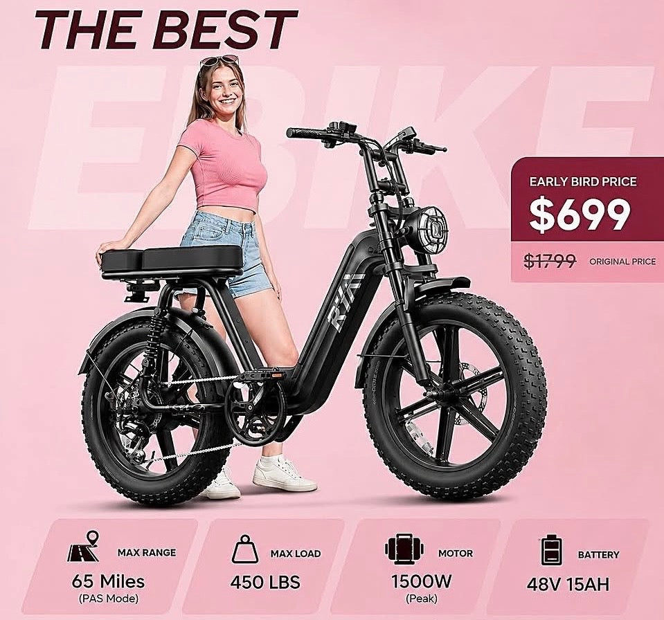 TST R7 1500W Full-Suspension Moped Style Step Through Ebike